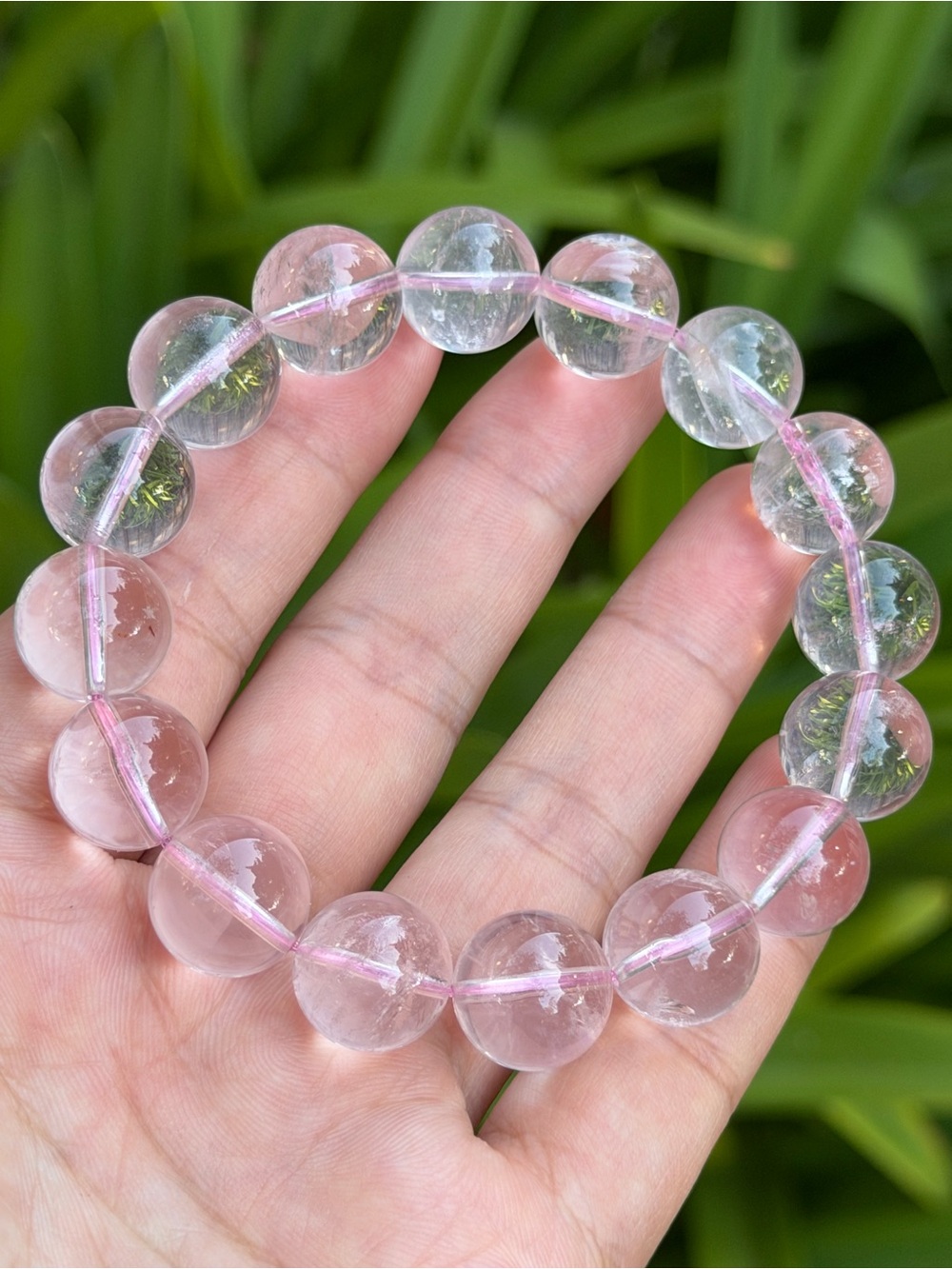 13.5mm Clear Pink Rose Quartz Beaded Stretch Bracelet 1980